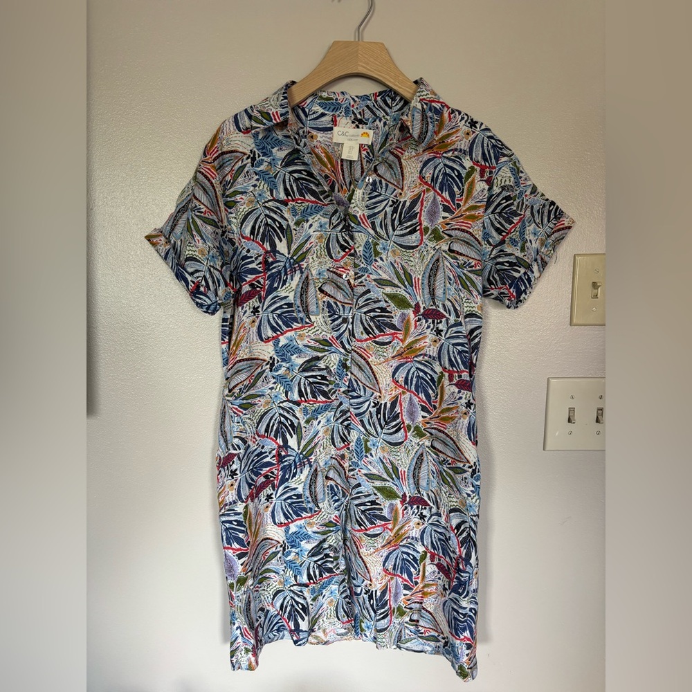C&C California Tropical Pattern Dress Blue Size Small